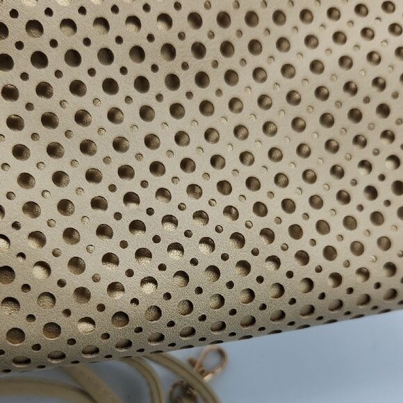 Elegant Beige And Gold Perforated Clutch, Wristlet, and Crossbody Bag - Picture 6 of 9